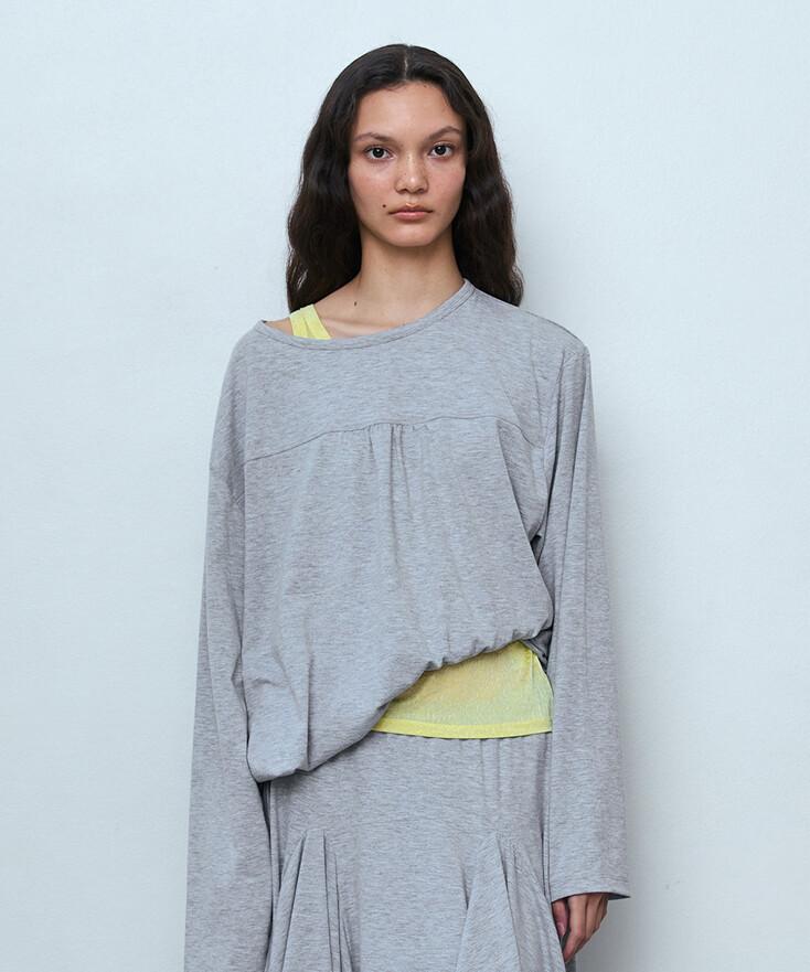 프론트 셔링 롱 슬리브 탑_멜란지 그레이