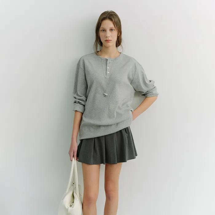 UNISEX HENLEY-NECK T-SHIRT MELANGE GREY_UDTS6A109G2