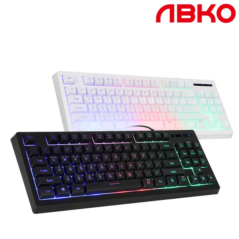 앱코, K150 텐키리스 레인보우 LED 게이밍 멤브레인 키보드 화이트
