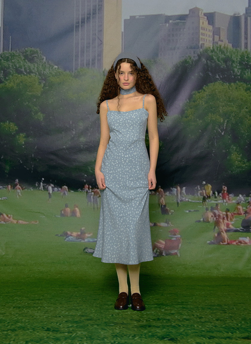Juliet Slim Fit Dress (Scarf Set / Blue)