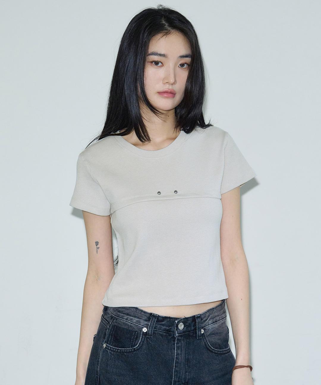 시스에이 피그먼트 투 스터드 하프 티셔츠 [beige]