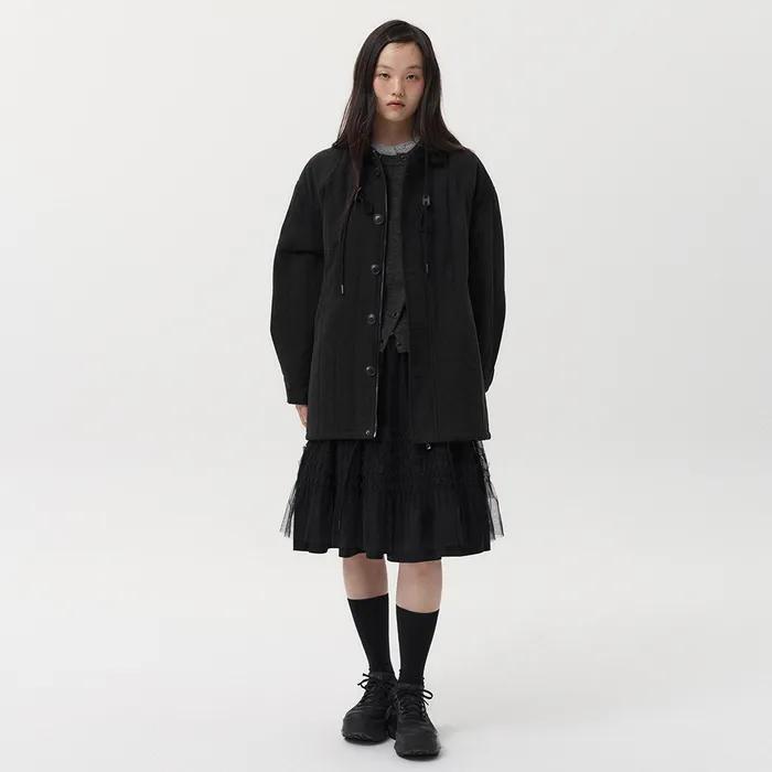 CORDUROY COLLAR QUILTED JACKET, BLACK