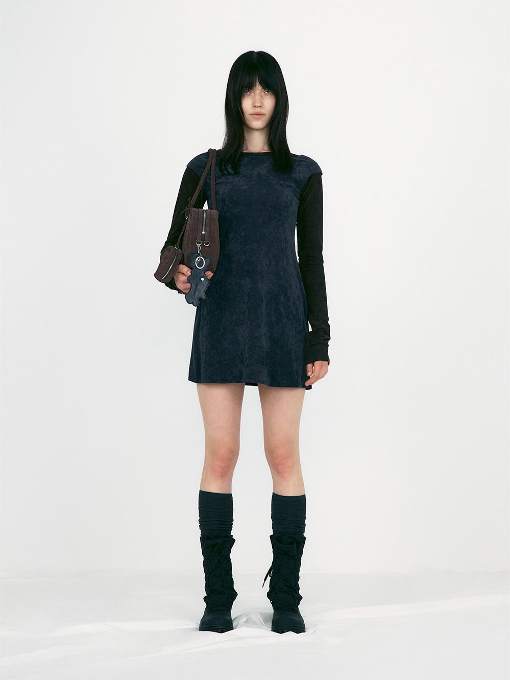 Velvet Tunic Mini Dress_Charcoal