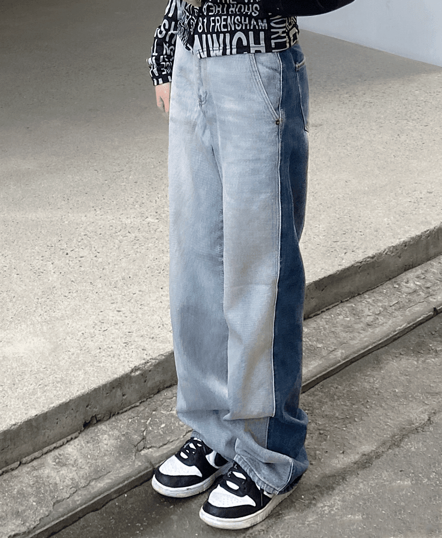 라우드 하프 데님 와이드팬츠