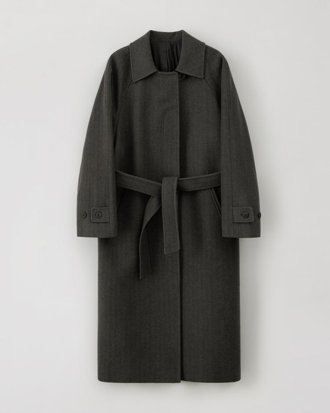 Scarlett 스칼렛 벨티드 롱 코트 - herringbone dark brown