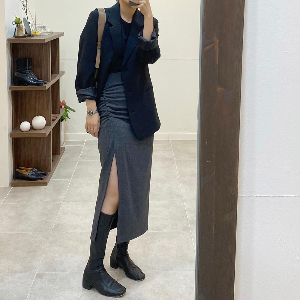 (재진행)셔링 슬릿 H라인 스커트 (블랙,그레이)