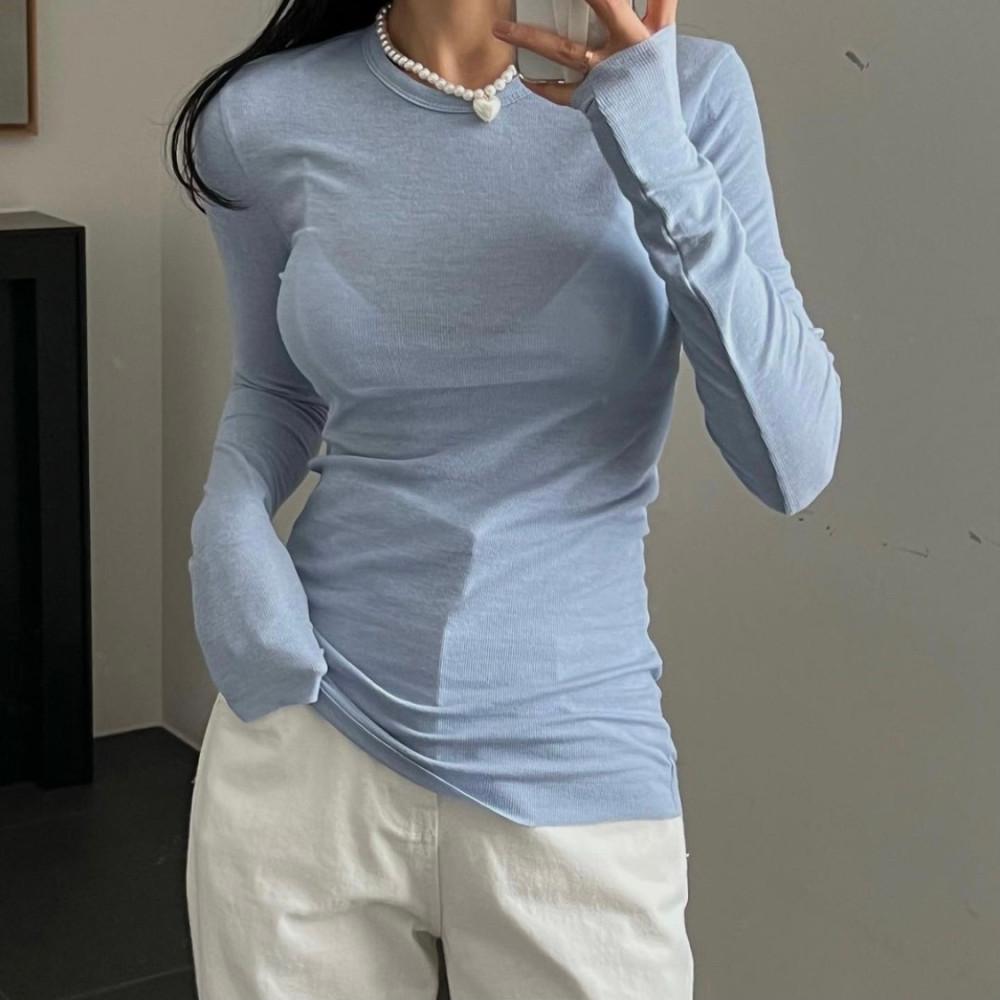 파스텔 베이직 데일리 시스루 슬림 롱티셔츠 6color