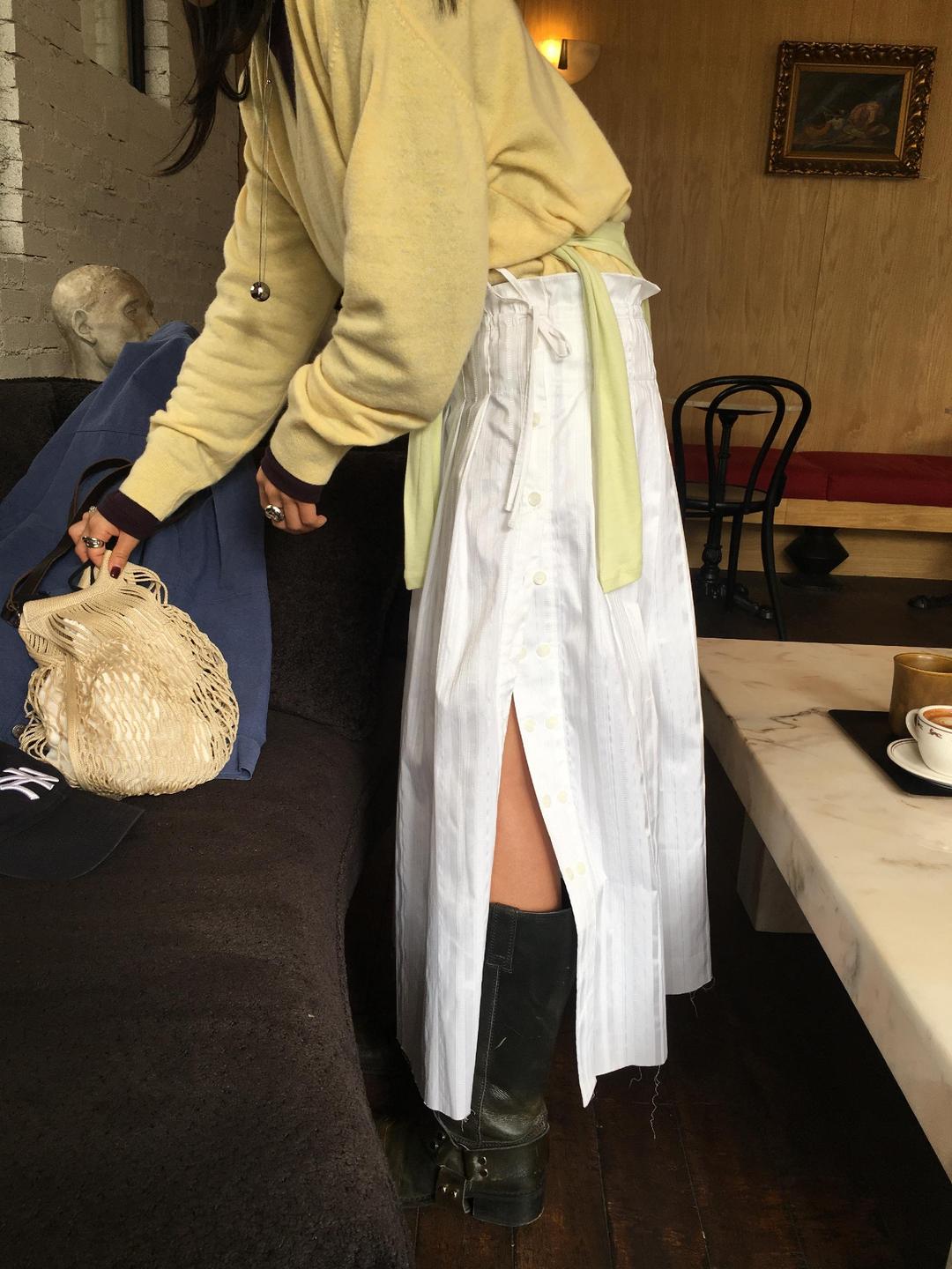 로우머 플리츠 레이스 레이어드 롱스커트 2color