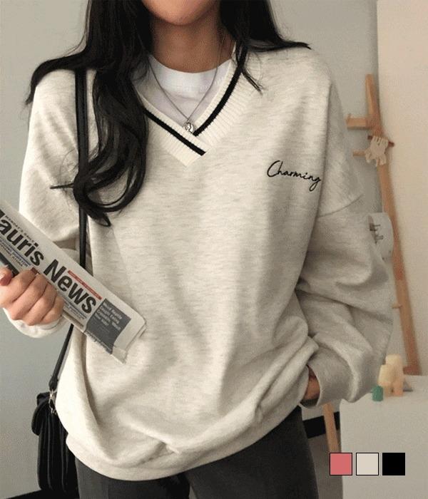 [무료배송] 챠밍 요꼬 브이 기모 루즈핏 맨투맨