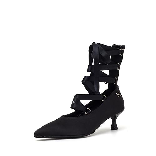 새틴 리본 레이스업힐(블랙)