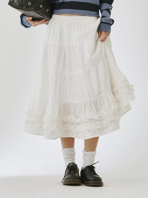 MIDDLE FRILL SKIRT, WHITE