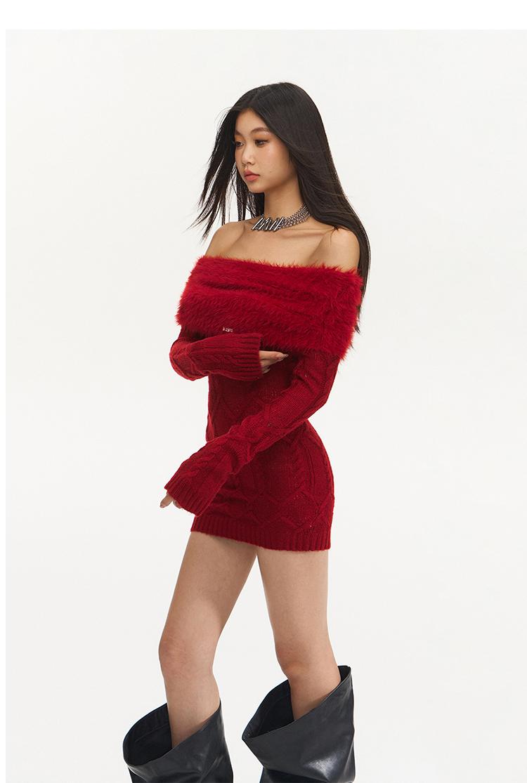 NAWS Cable One Shoulder Mohair Dress