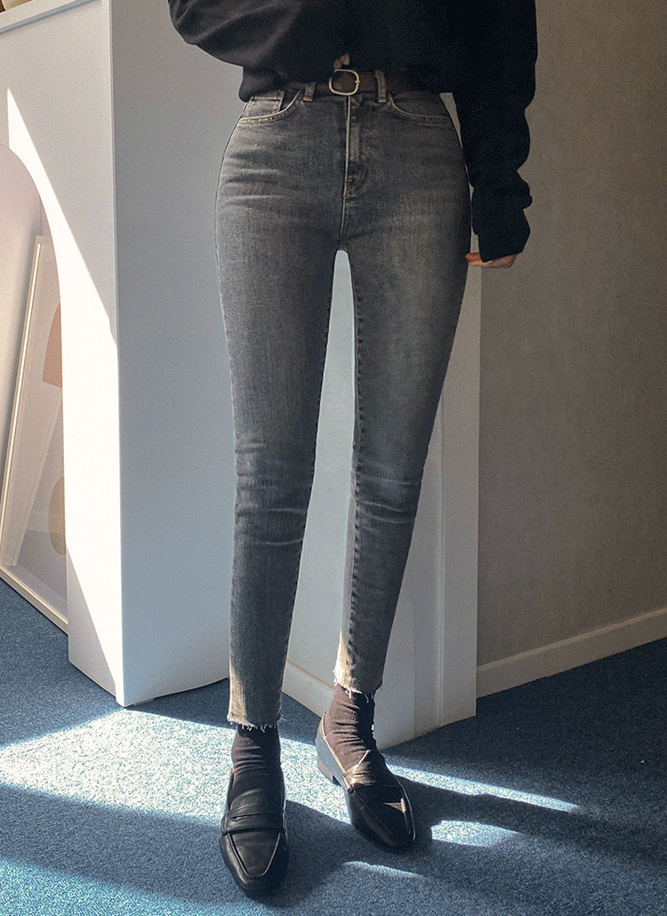 [당일배송] ♥Lilyti made_키작녀 애쉬엘 중청 스키니 013 (자체제작 슬림핏 하이웨스트 허리 히든 밴딩 애쉬 그레이 중청 8부 9부 청바지 데님pt 애쉬중청/)