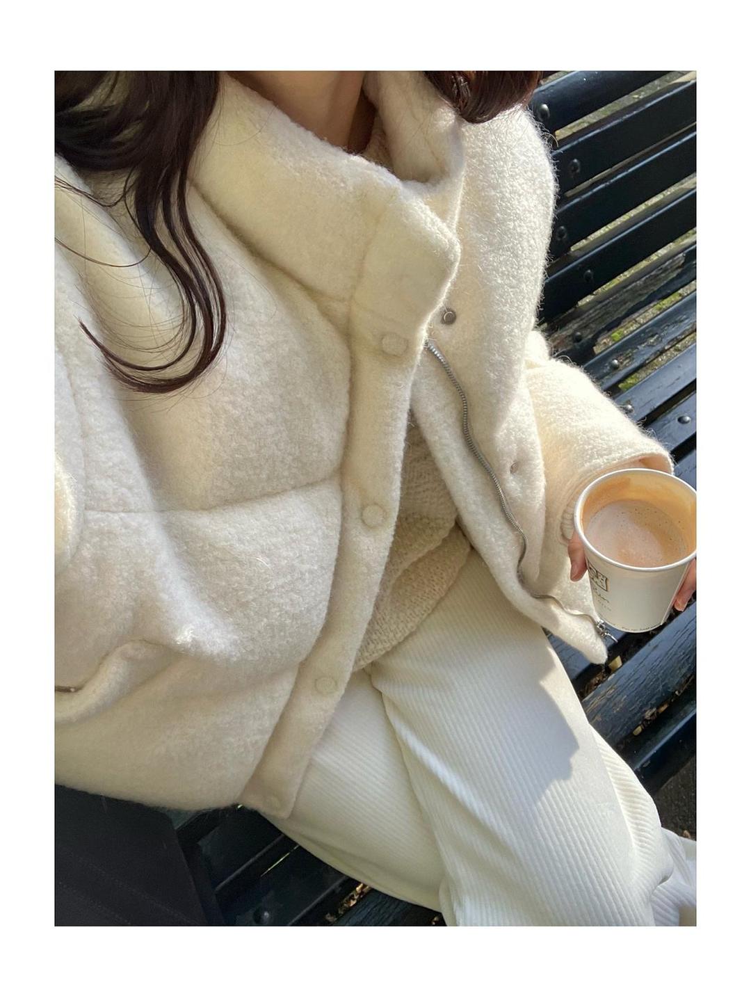 비엔느 [당일/쿠폰] Verveine 버베인 빅벤 알파카 트위드 구스다운 숏 패딩 점퍼 (ivory) 당일발송