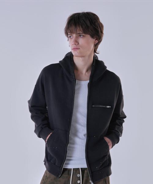 하드 워싱 페인팅 후드집업 블랙