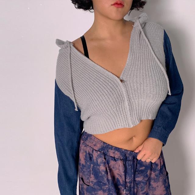 에스키스 [55-88] 보비 니트 데님 크롭 자켓