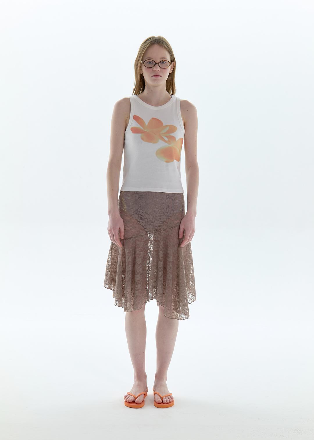 Floral Lace Skirt_Brown