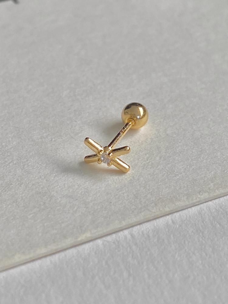 14K 엑스 큐빅 1 스틱 피어싱 귀걸이