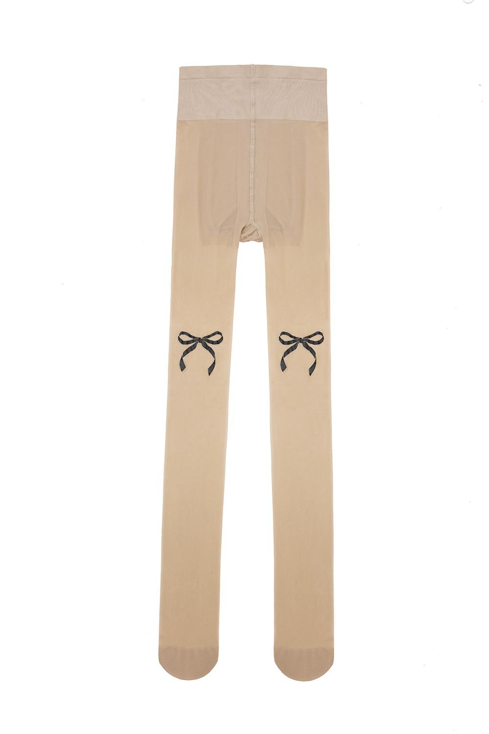 RIBBON PRINTED STOCKING LIGHT BEIGE