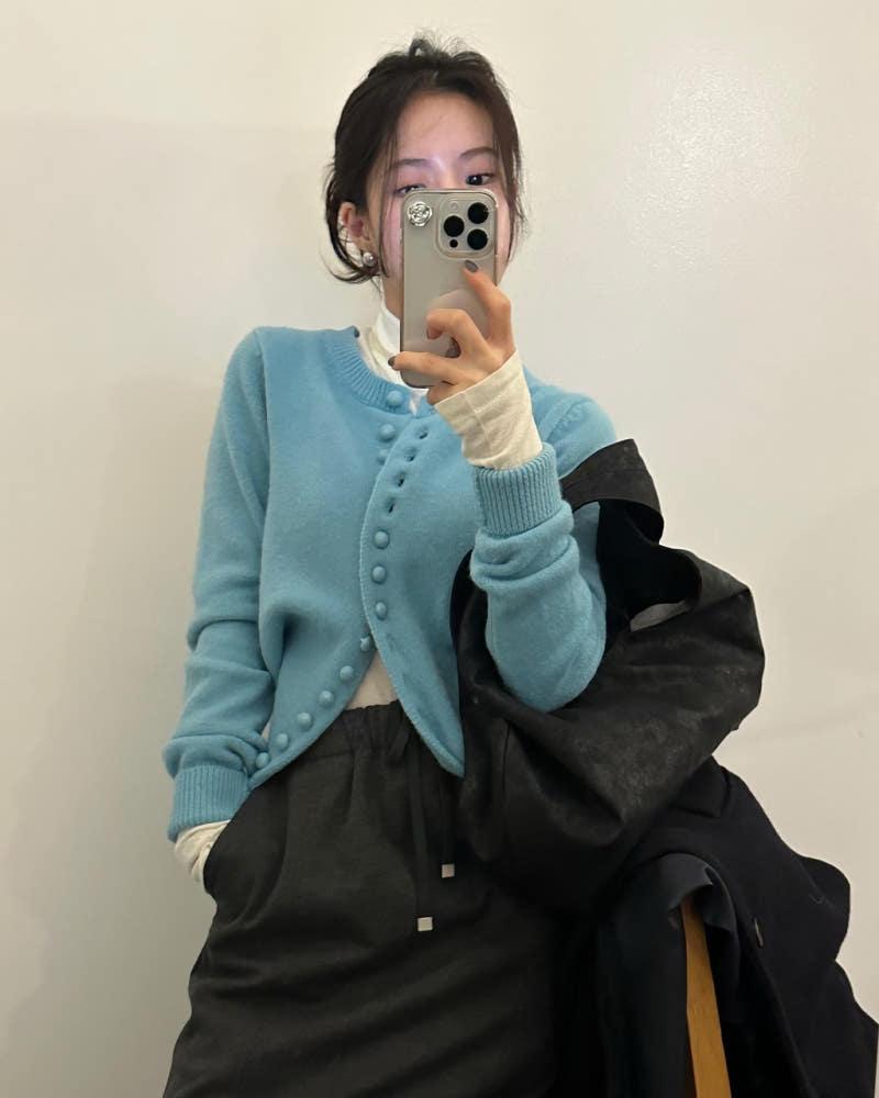 퓰러 여성 울 라운드 레이어드 이너 슬림 니트가디건