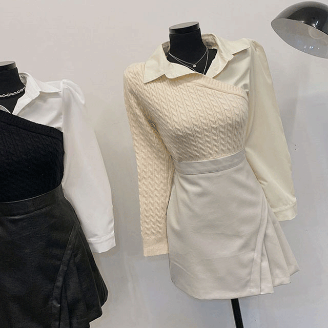 셔츠 레이어드 배색 니트