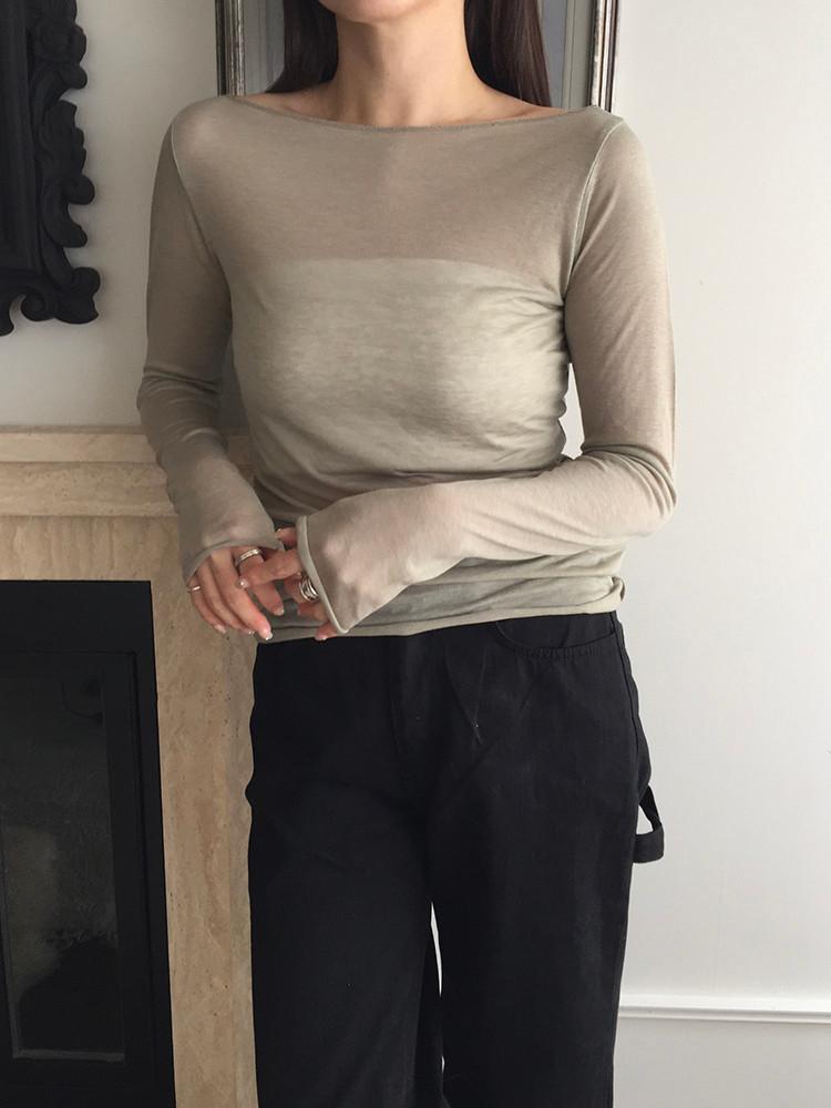 러브유쏘머치 허밍 보트넥 시스루 긴팔 티셔츠