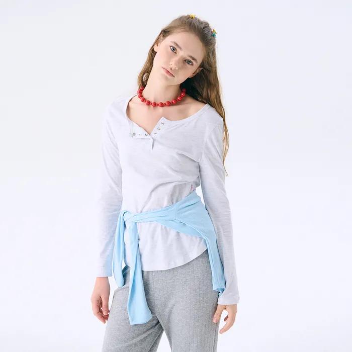 Solid Henry Neck T-shirt_Melange