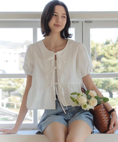 Front ribbon point blouse_Ivory