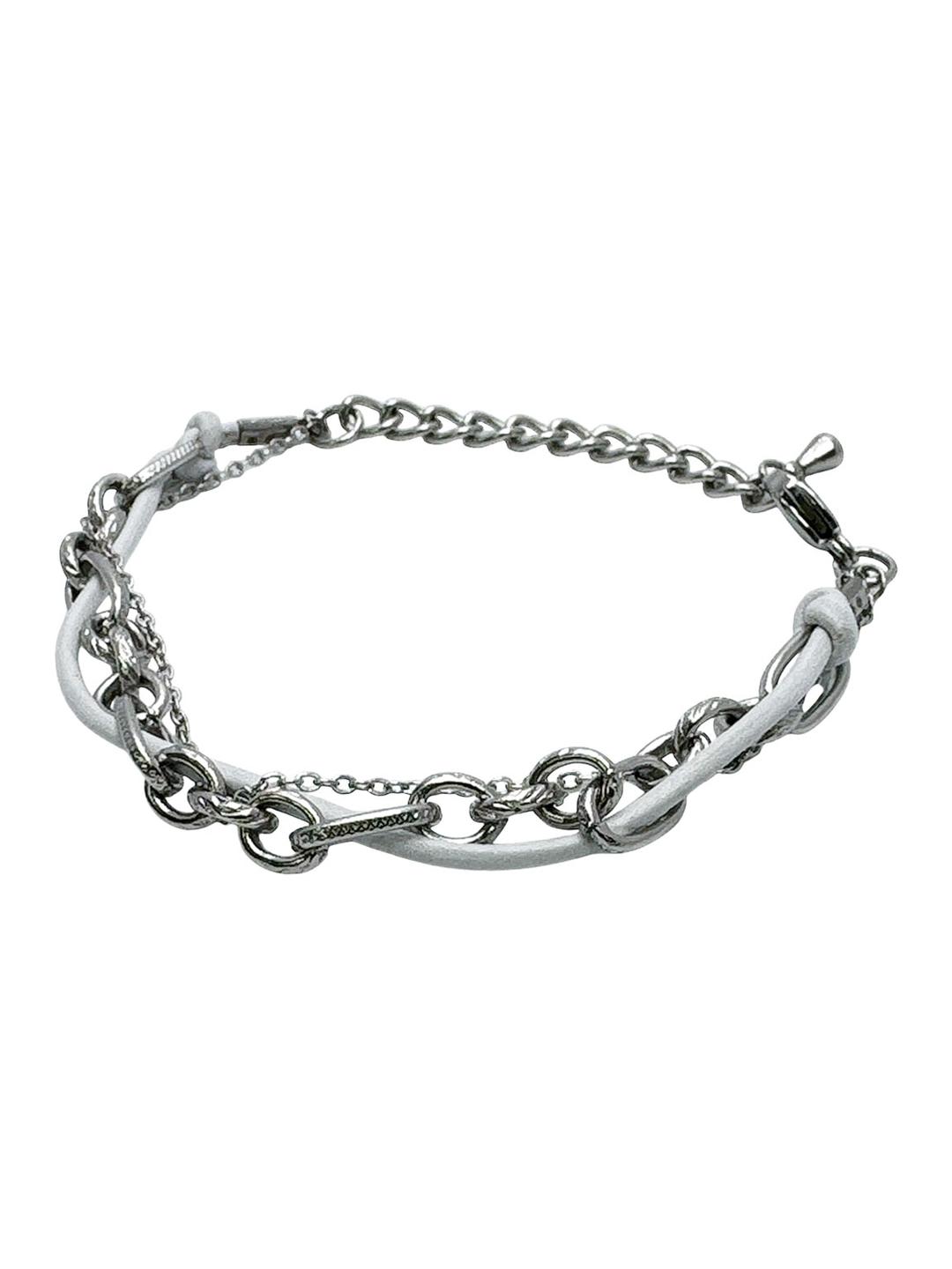White leather chain layered bracelet