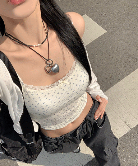 [쿨링원단/패드ok] 플라워 레이스 패드 탑 - 3color