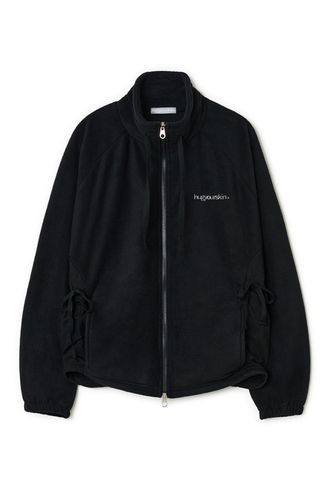 Draw string fleece zip-up (Black)