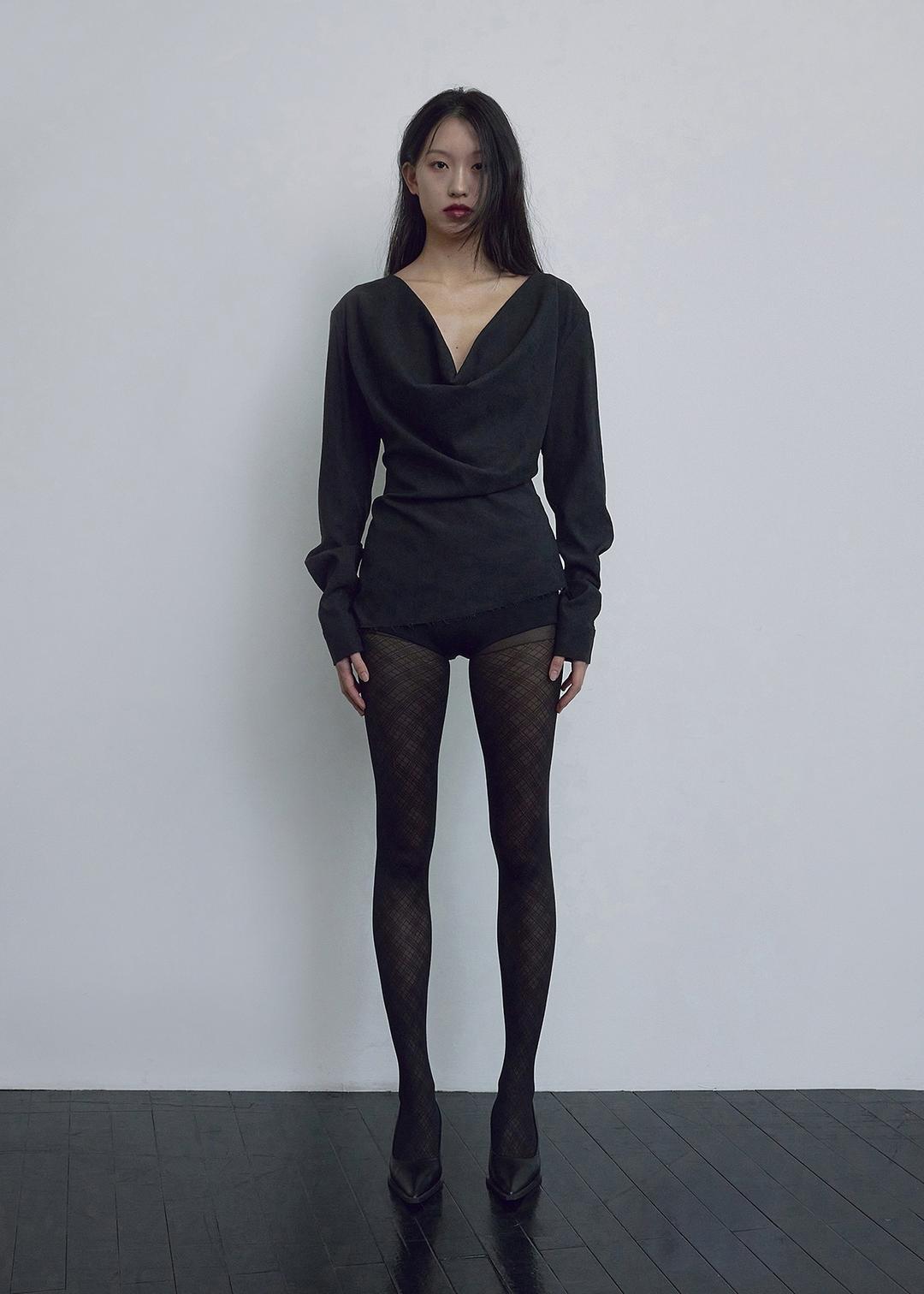 [2ND] COWL NECK BLOUSE, BLACK