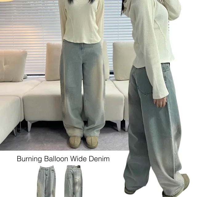 후기미친❤️‍🔥안사면후회❤️‍🔥[색감,핏완벽]버닝벌룬와이드데님