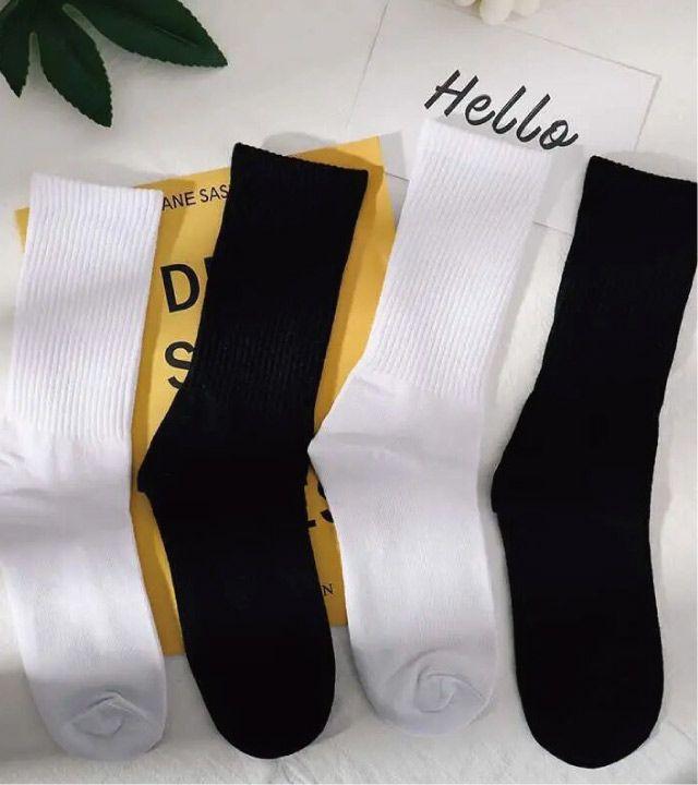 [당일출고]20cm 롱 삭스 레깅스양말 쫀쫀 짱짱 골지장목 크루삭스 블랙/화이트  *4켤레*