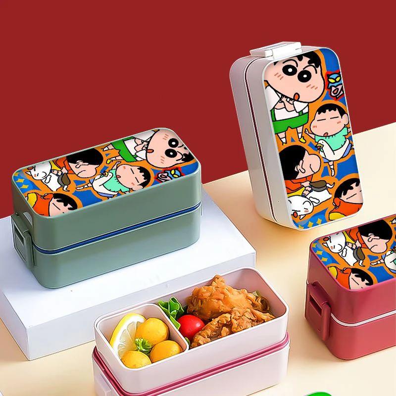 짱구 귀여운 만화 도시락, 사무직 직원용 전자 레인지 가열 도시락, 플라스틱 이중 레이어, 식품 등급 도시락