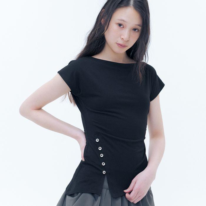 Side shirring slit top BLACK
