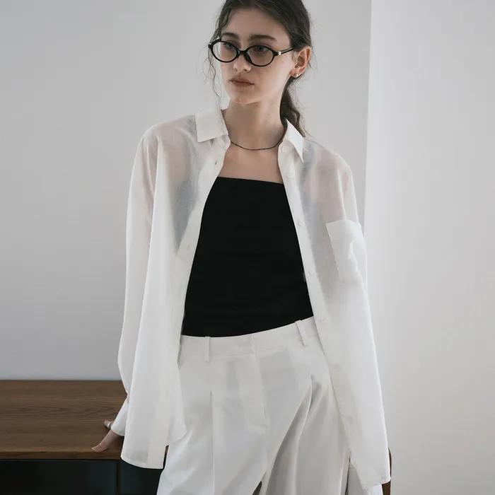 텐셀 시스루 루즈핏 셔츠 화이트 MDSH019WHITE