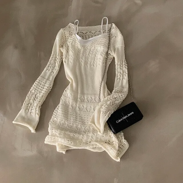 [이너원피스 증정] 여리 실루엣 긴팔 니트 원피스 - ops