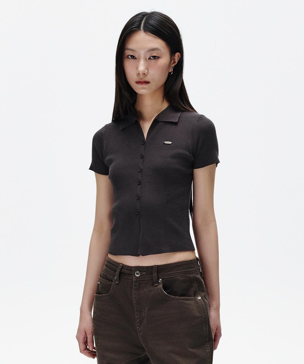 BUTTON-UP COLLAR KNIT[CHARCOAL]