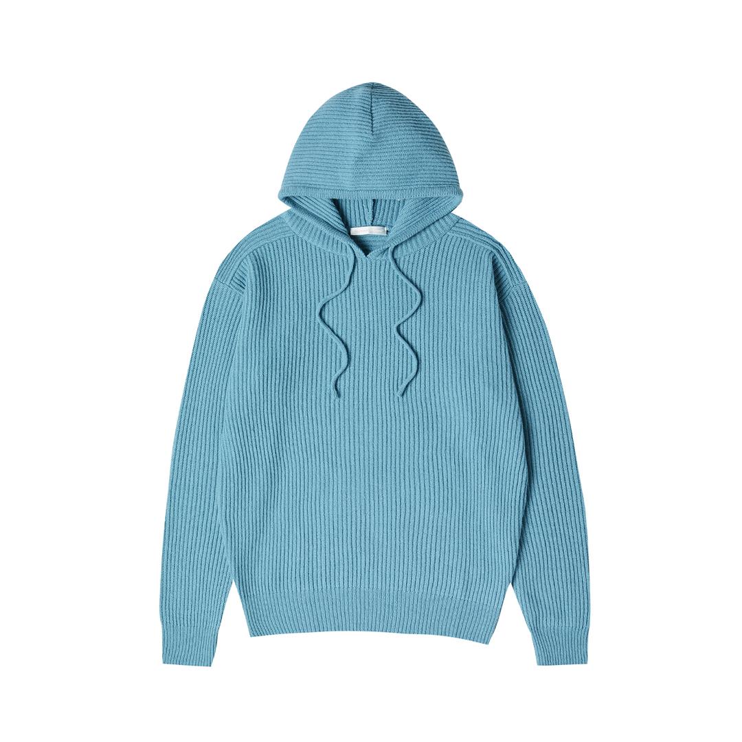 RIBBED YOKE KNIT HOODIE (Hawaiian blue)