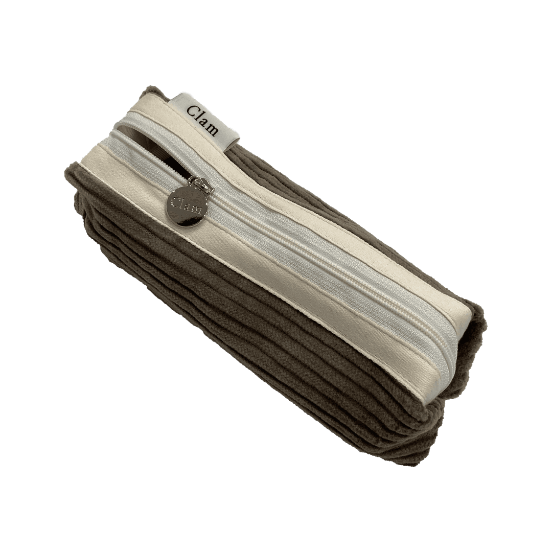 Clam round pencilcase _ Corduroy grayish brown