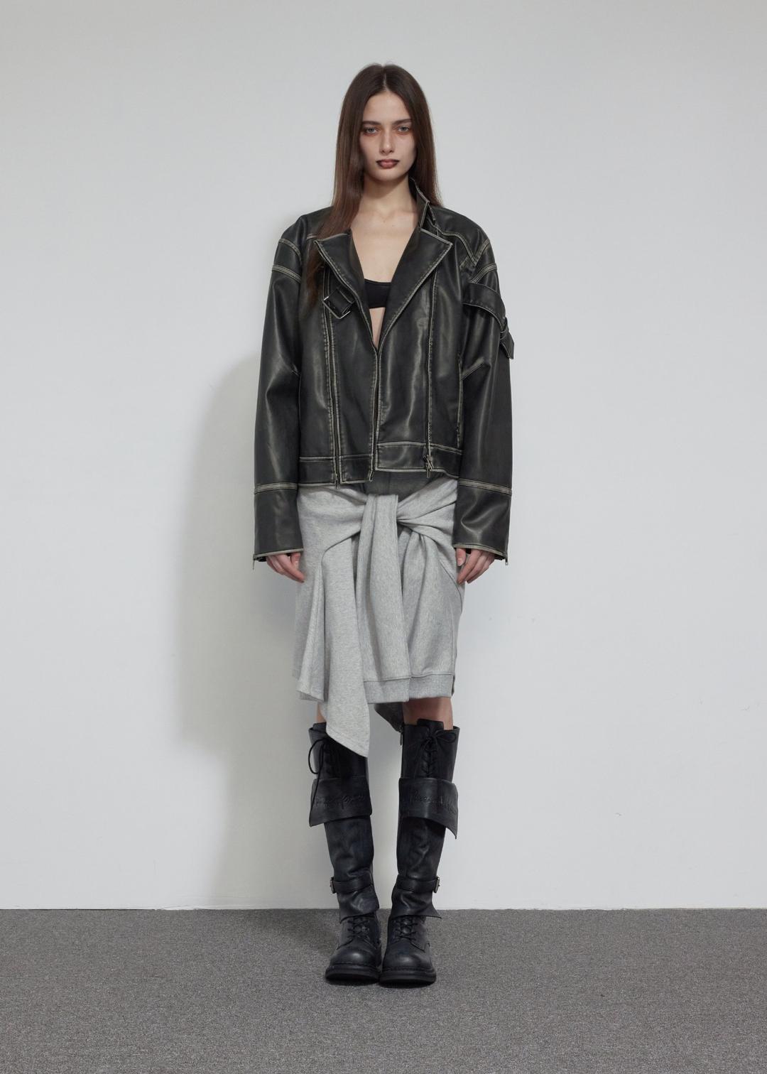 WASHED MOTO JACKET, VINTAGE CHARCOAL