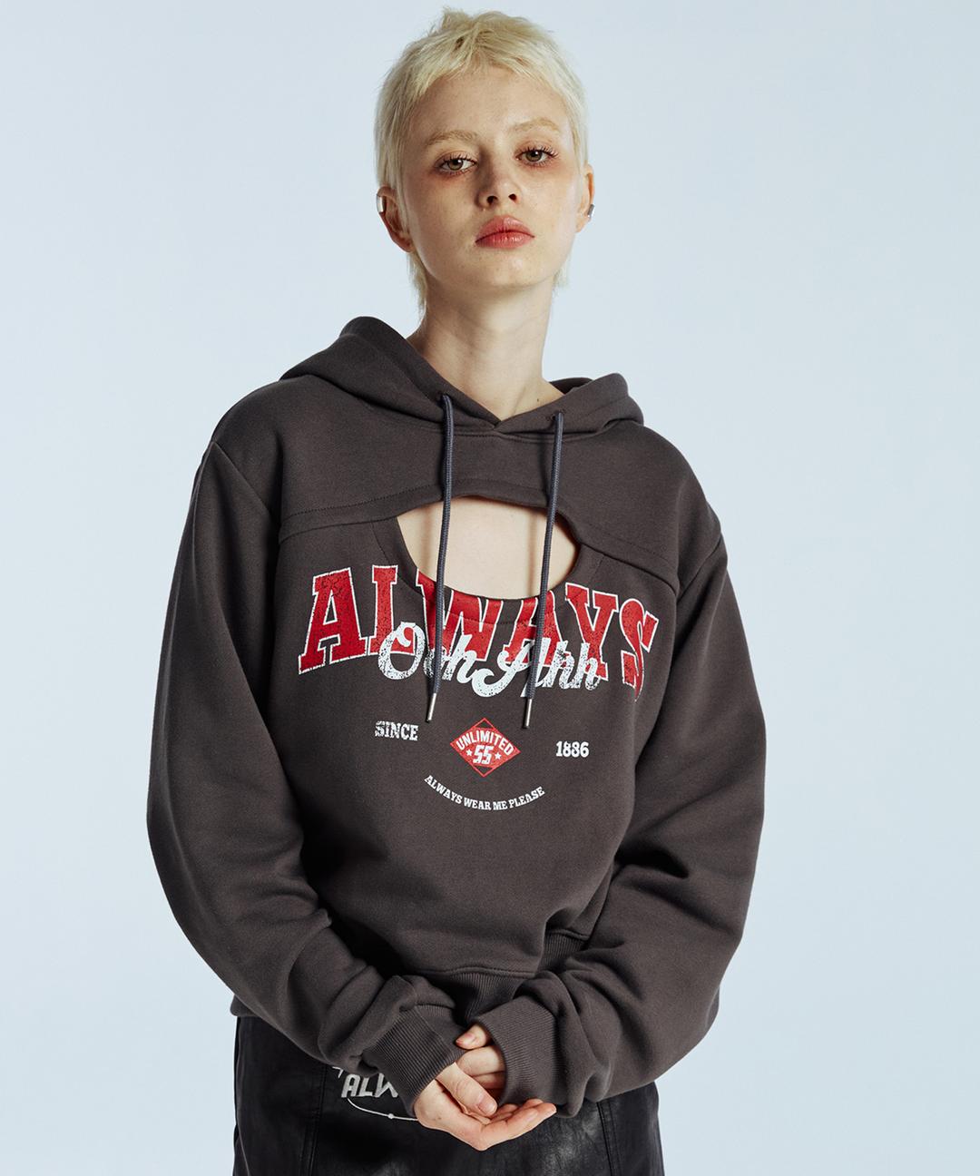 LOGO SLIT HOODIE (DARK GRAY)