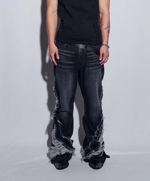 Destroyed Crush Double Line Washing Denim Pants (MEN)