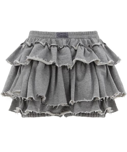 튜튜 캉캉 쮸리 셔링 티어드 미니 스커트 팬츠_그레이