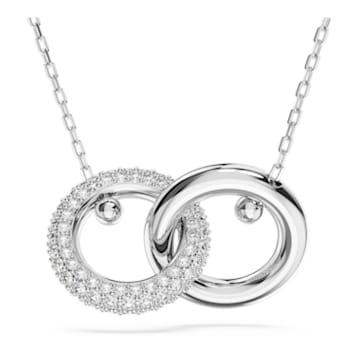 Dextera pendant, Interlocking loop, White, Rhodium plated