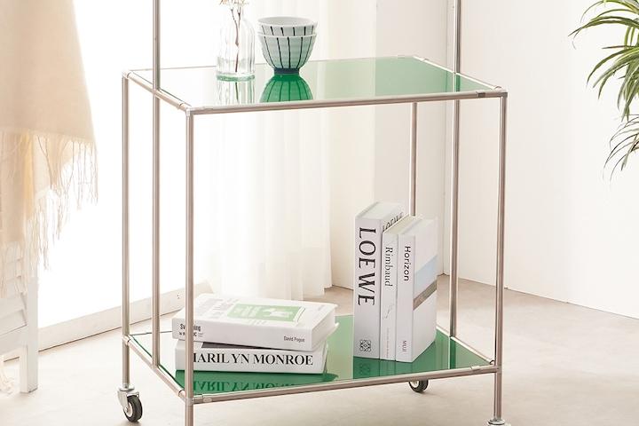 유니크 모듈 2단 수납 선반 이동식 트롤리 다용도 카트 웨건