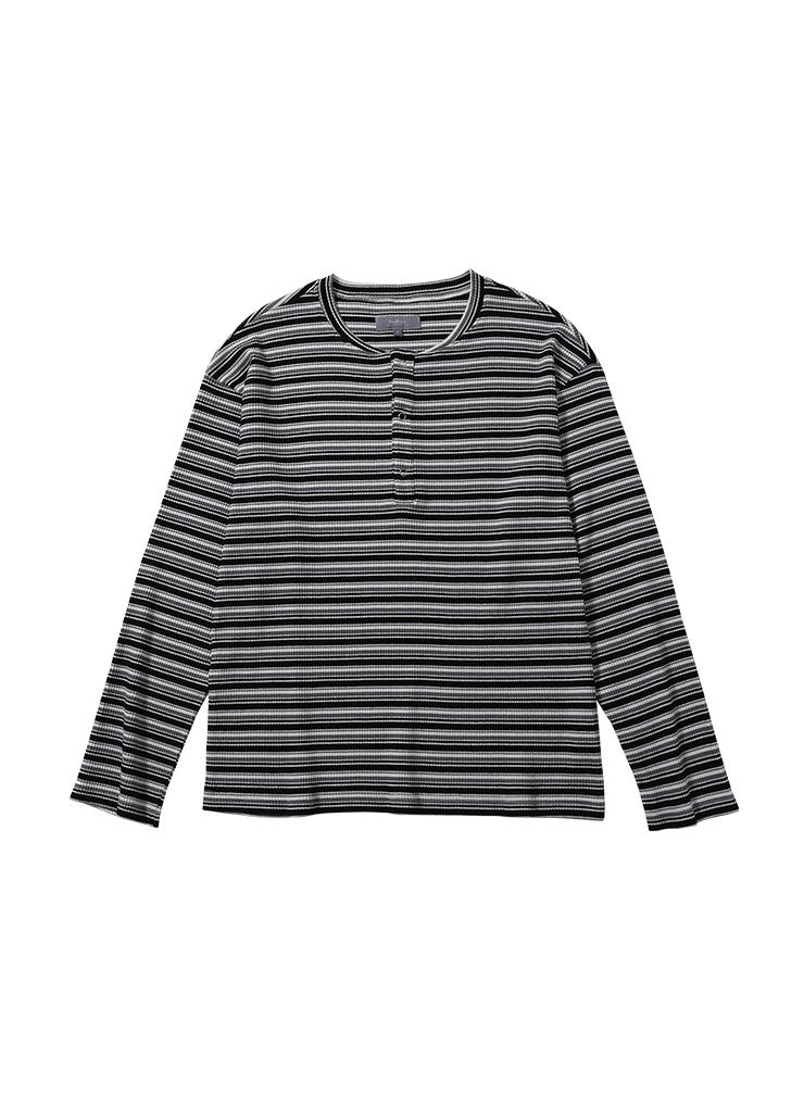 SCCOTISH HENRYNECK STRIPE LONG SLEEVE (BLACK &WHITE)
