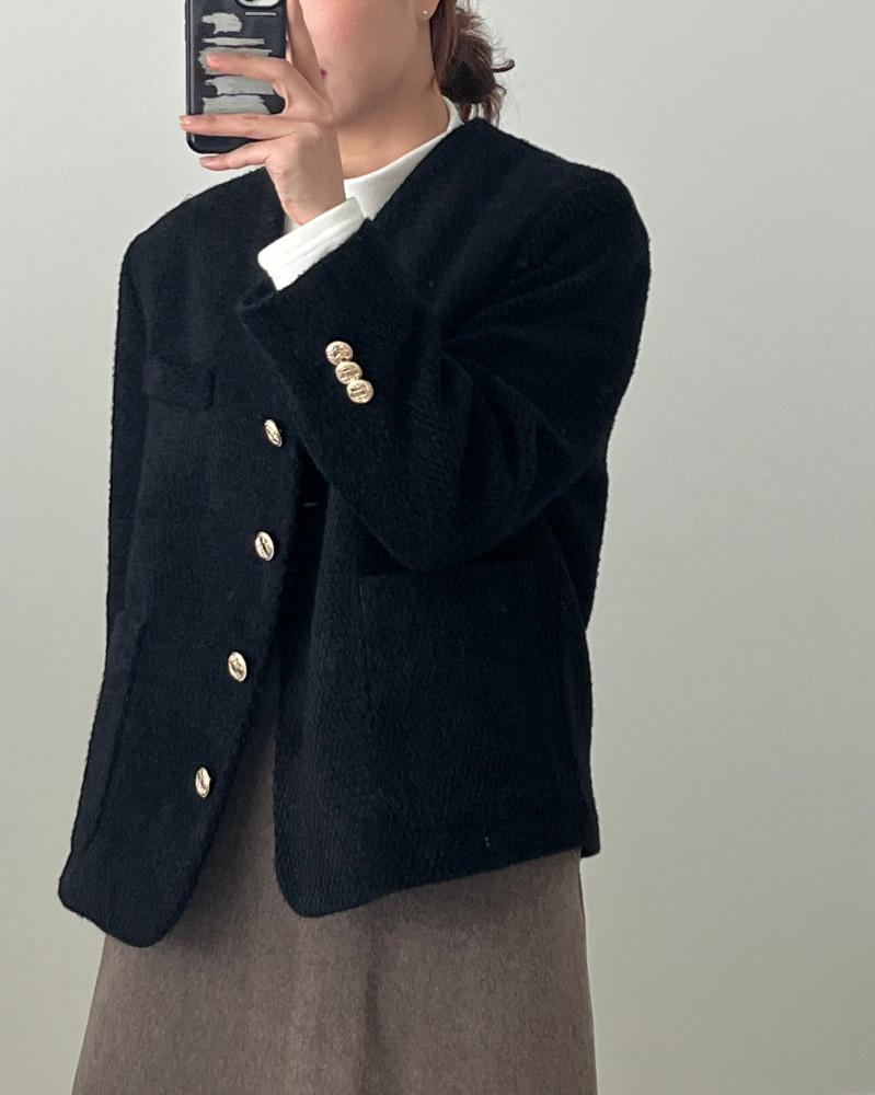 베이 여성 오피스룩 부클 노카라 브이넥 오버핏 루즈핏 자켓-2col