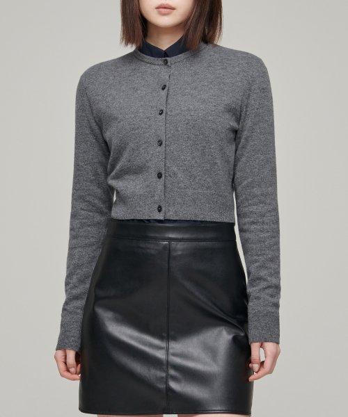 우먼즈 램스울 라운드 넥 크롭 가디건 [미디엄 그레이]